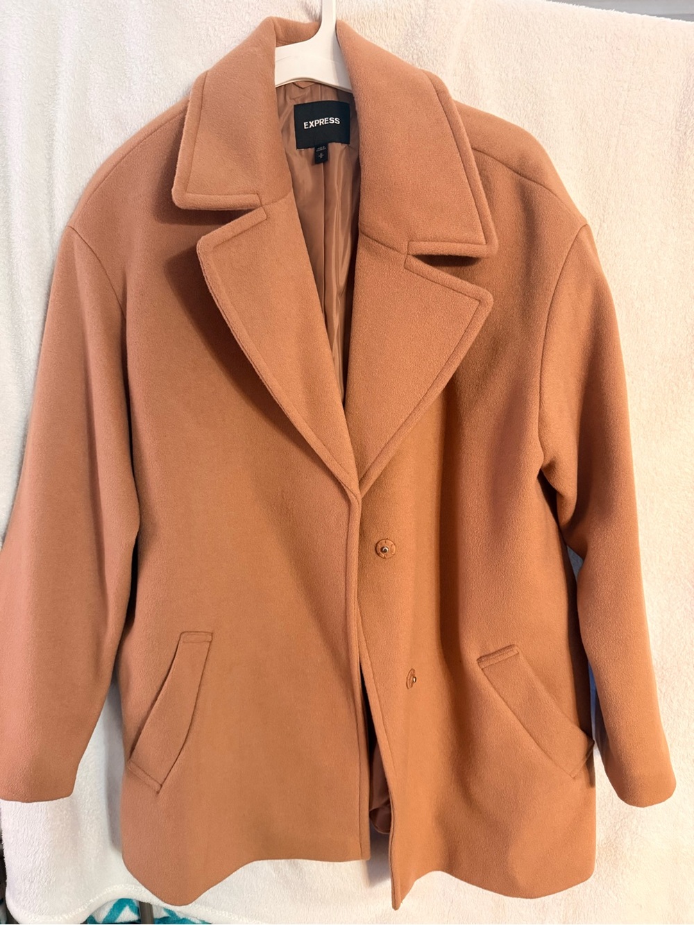 Express Camel/Tan Wool-Blend Pea Coat